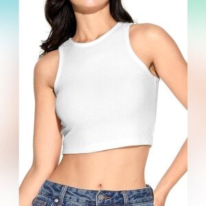 ZESICA White Fitted Crop Tank Top